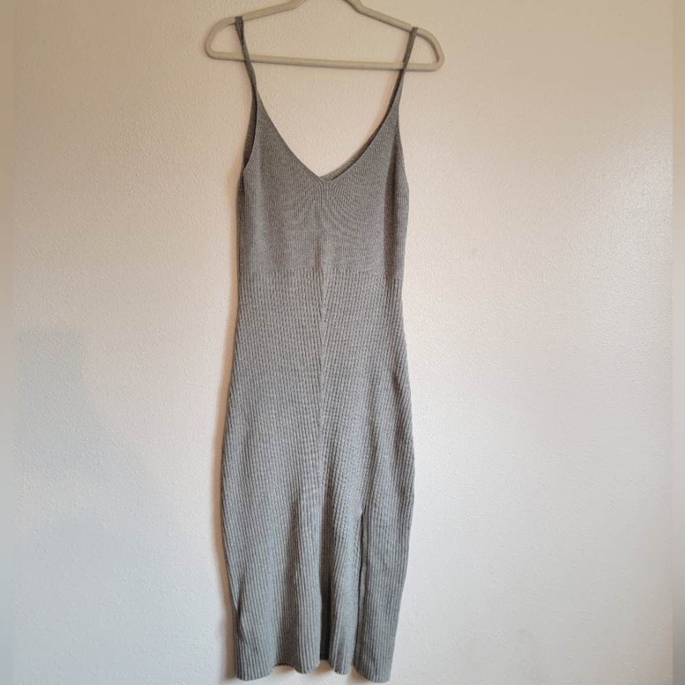 Abercrombie & Fitch Gray Ribbed Midi Slip Dress